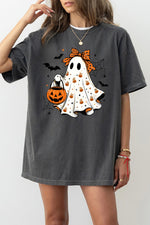 Cute bow ghost with pumpkin tee
