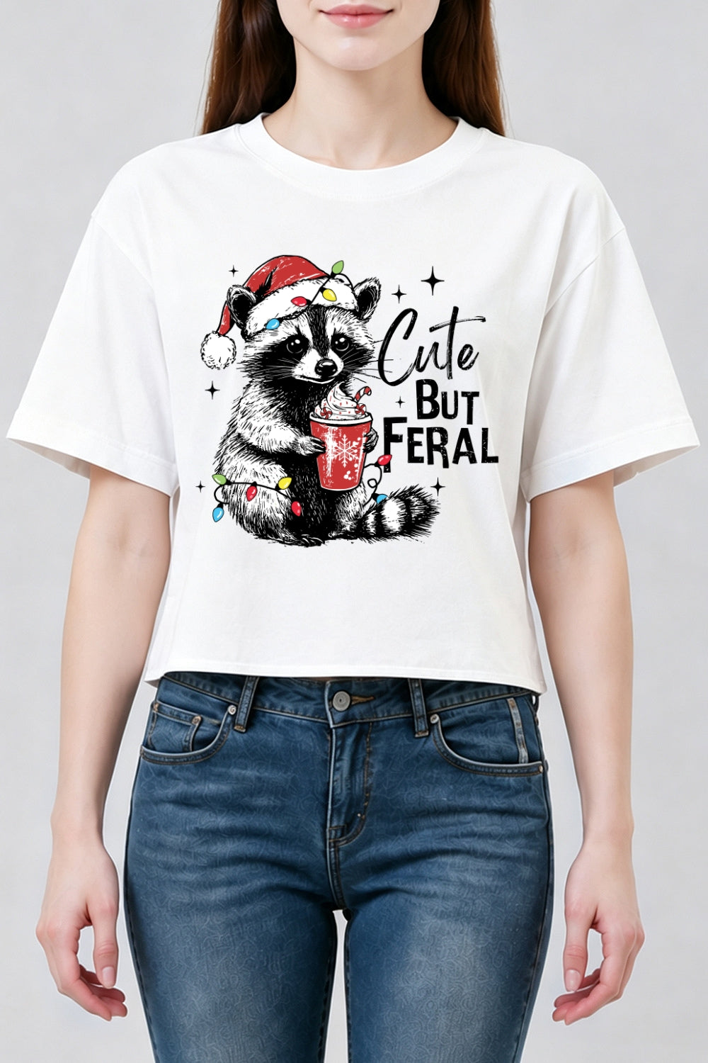 Cute but feral raccoon christmas crop top