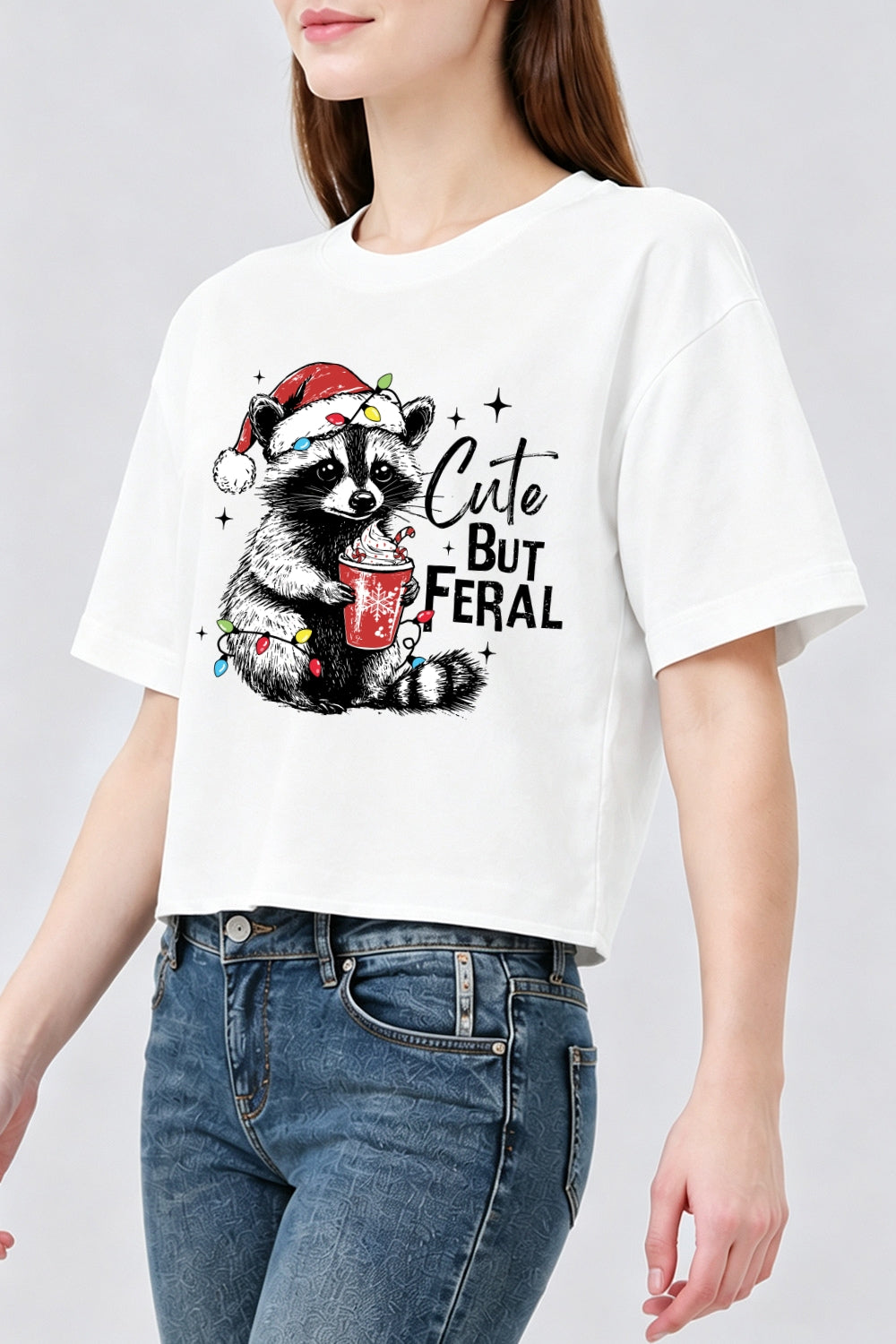 Cute but feral raccoon christmas crop top