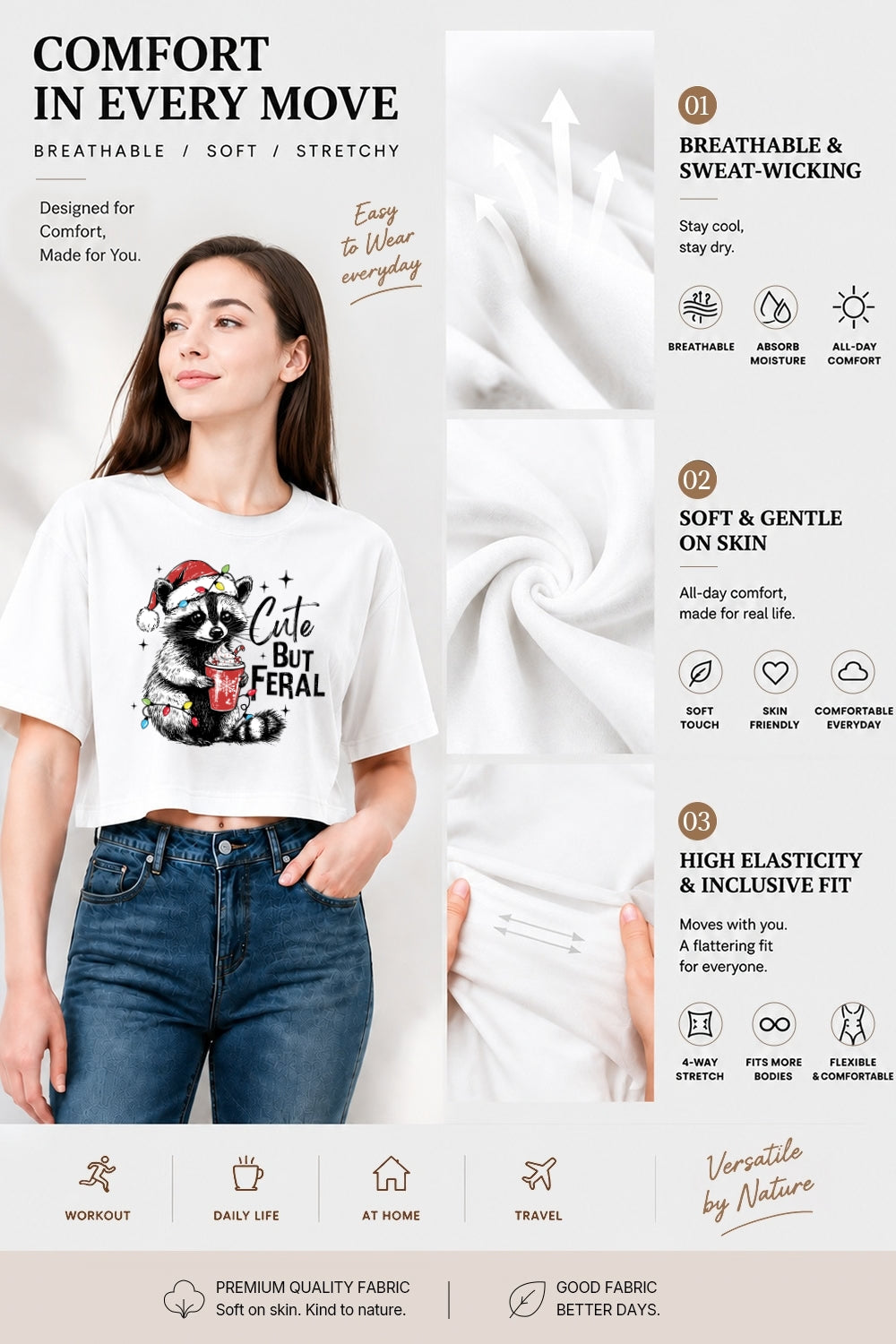 Cute but feral raccoon christmas crop top