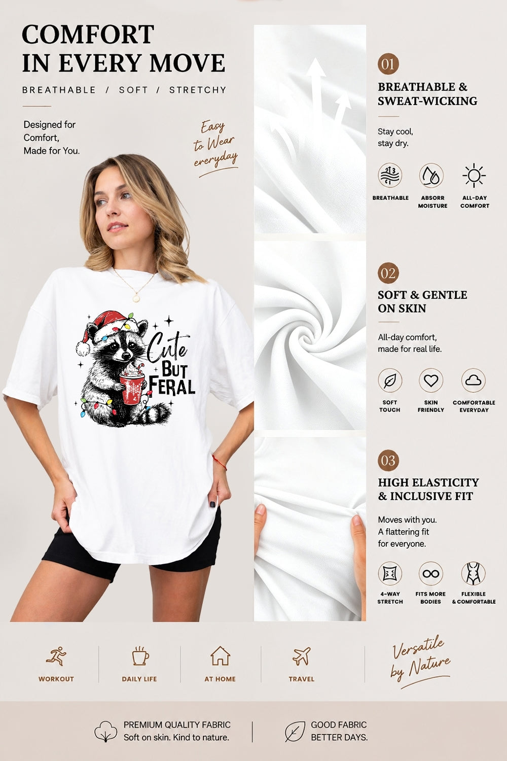 Cute but feral raccoon christmas tee