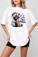 Cute but feral raccoon christmas tee