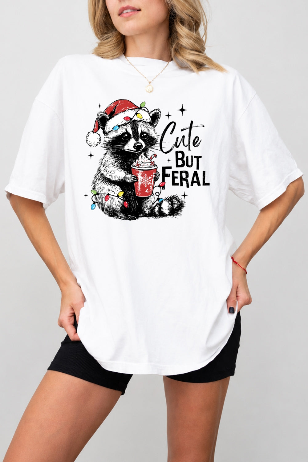 Cute but feral raccoon christmas tee