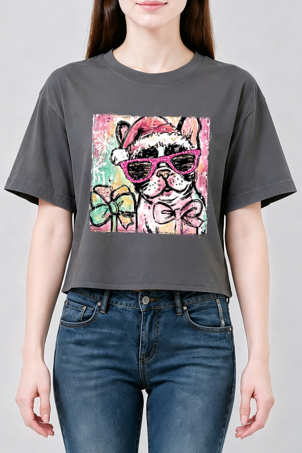 Cute christmas bulldog crop top
