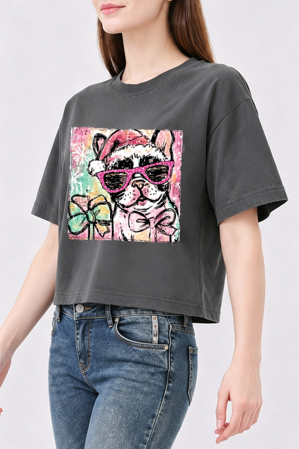 Cute christmas bulldog crop top