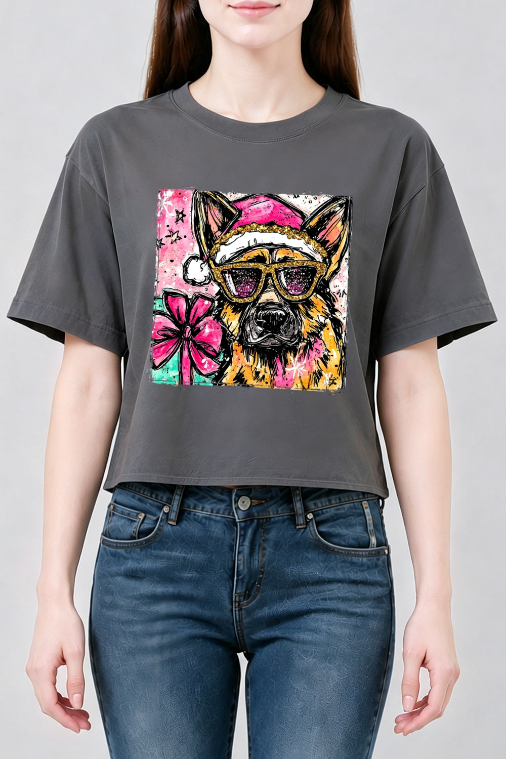 Cute christmas german shepherd crop top