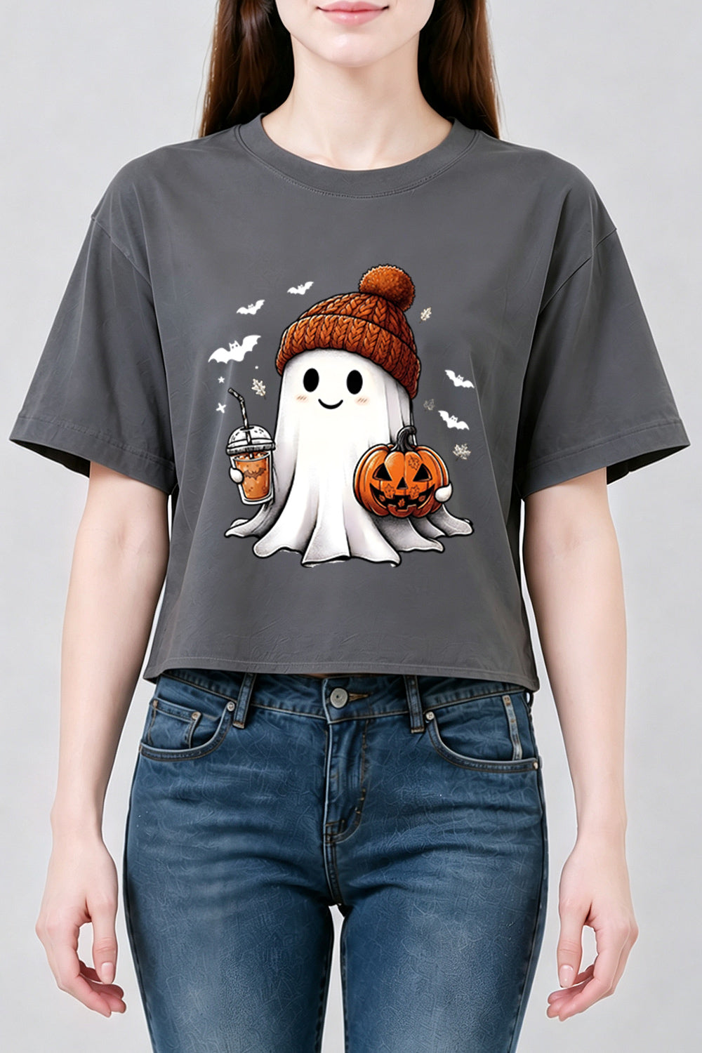 Cute ghost with pumpkin crop top
