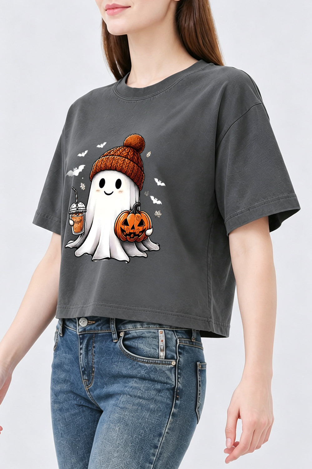 Cute ghost with pumpkin crop top