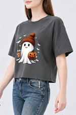 Cute ghost with pumpkin crop top