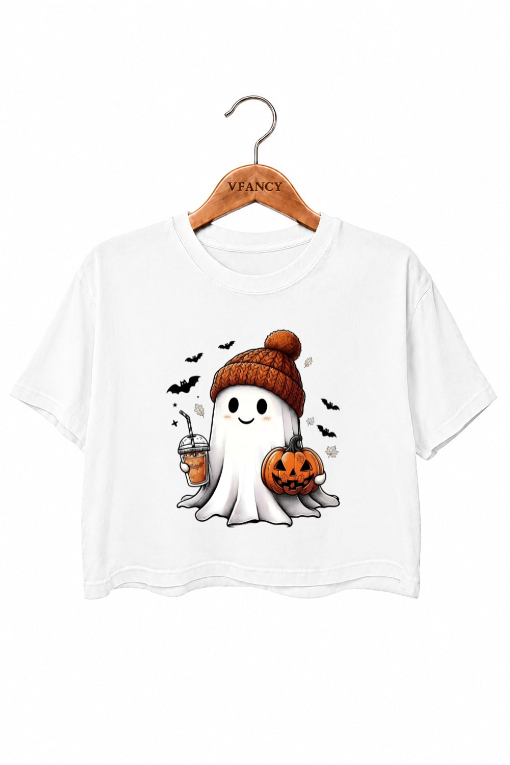 Cute ghost with pumpkin crop top