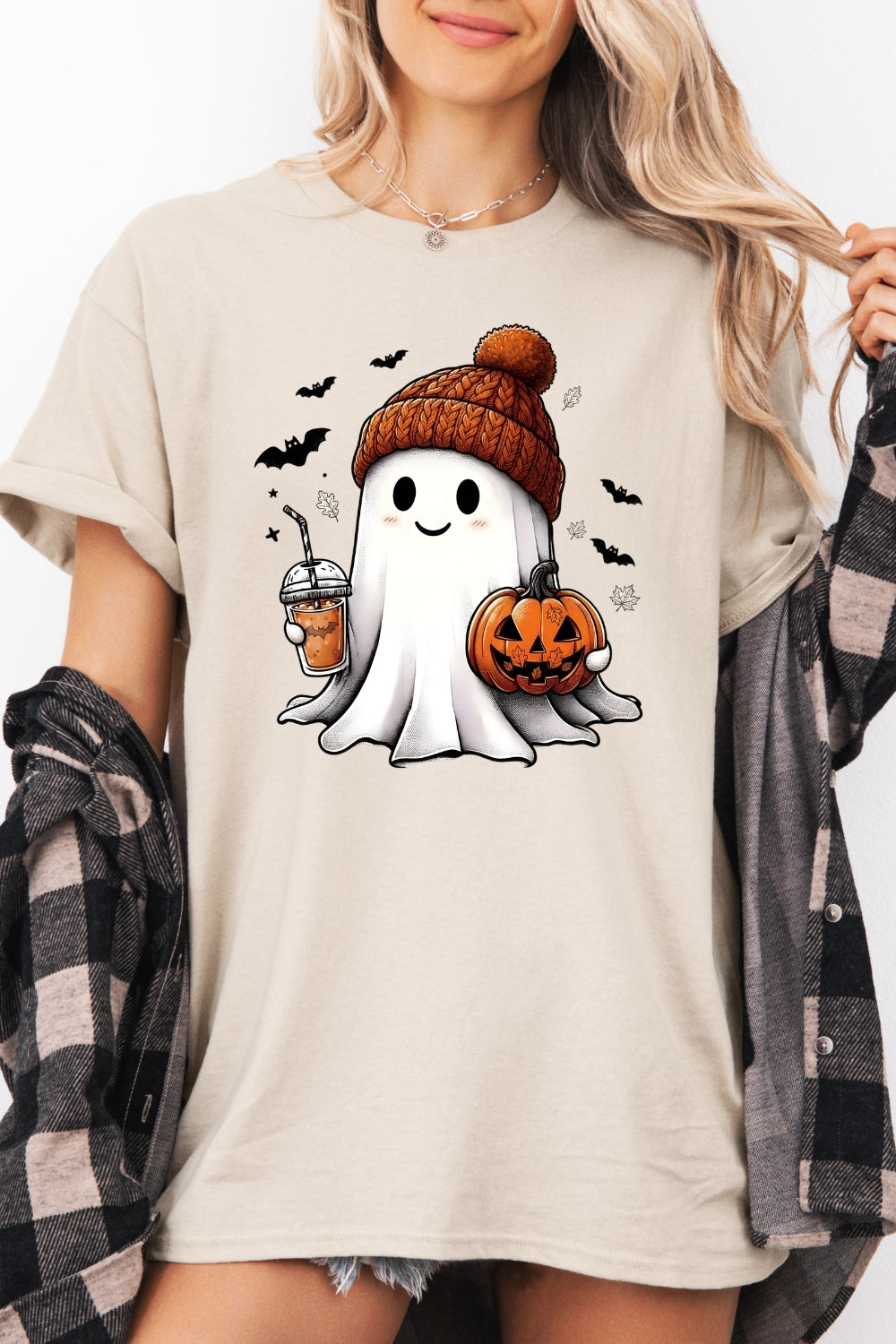 Cute ghost with pumpkin tee