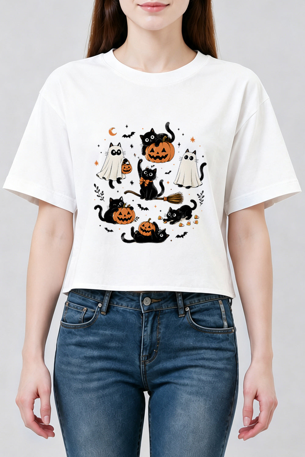 Cute halloween ghost cat crop top