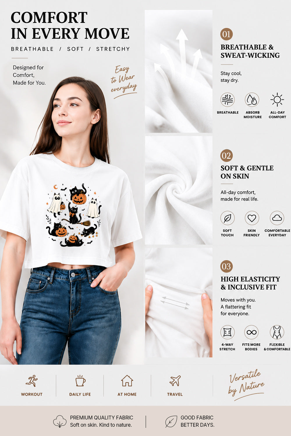 Cute halloween ghost cat crop top