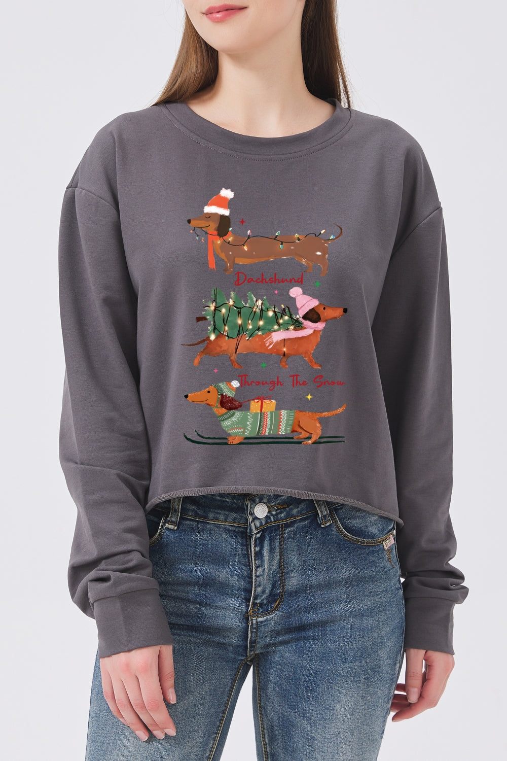 Dachshund christmas vibes crop sweatshirt