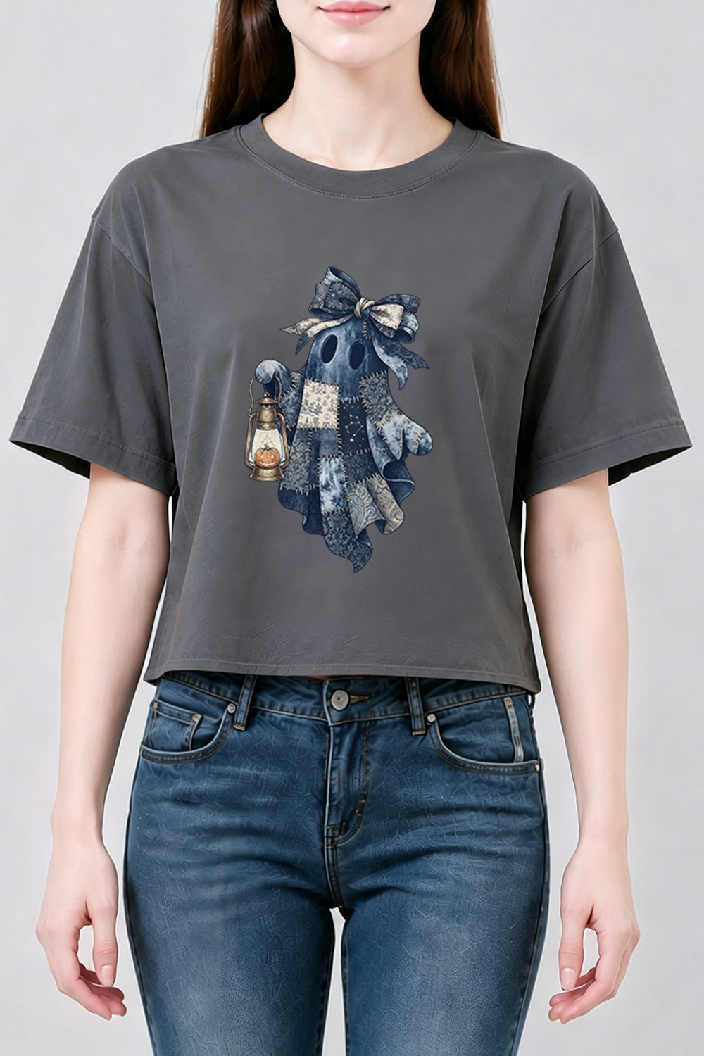 Denim patchwork ghost crop top