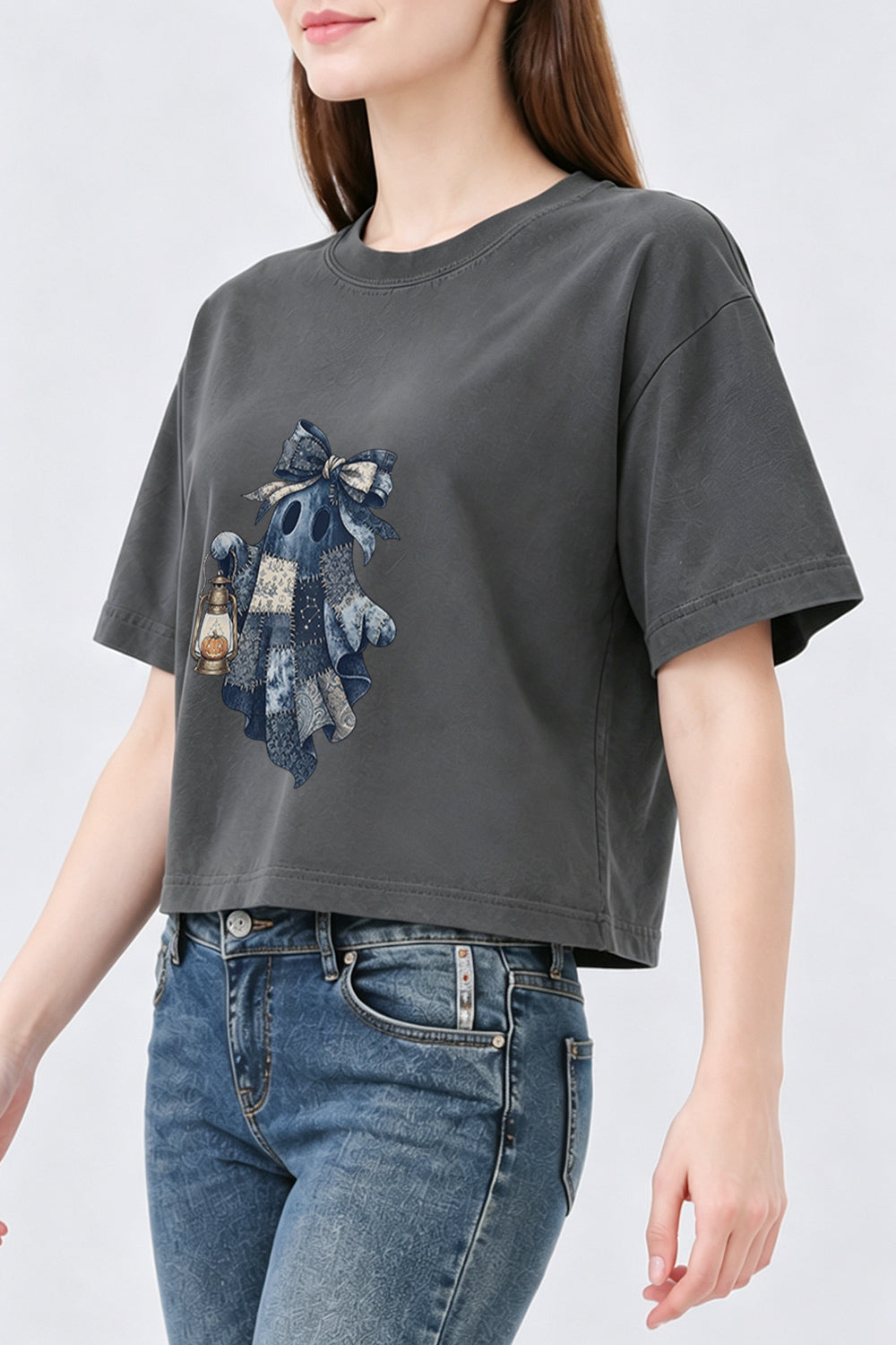 Denim patchwork ghost crop top