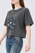 Denim patchwork ghost crop top