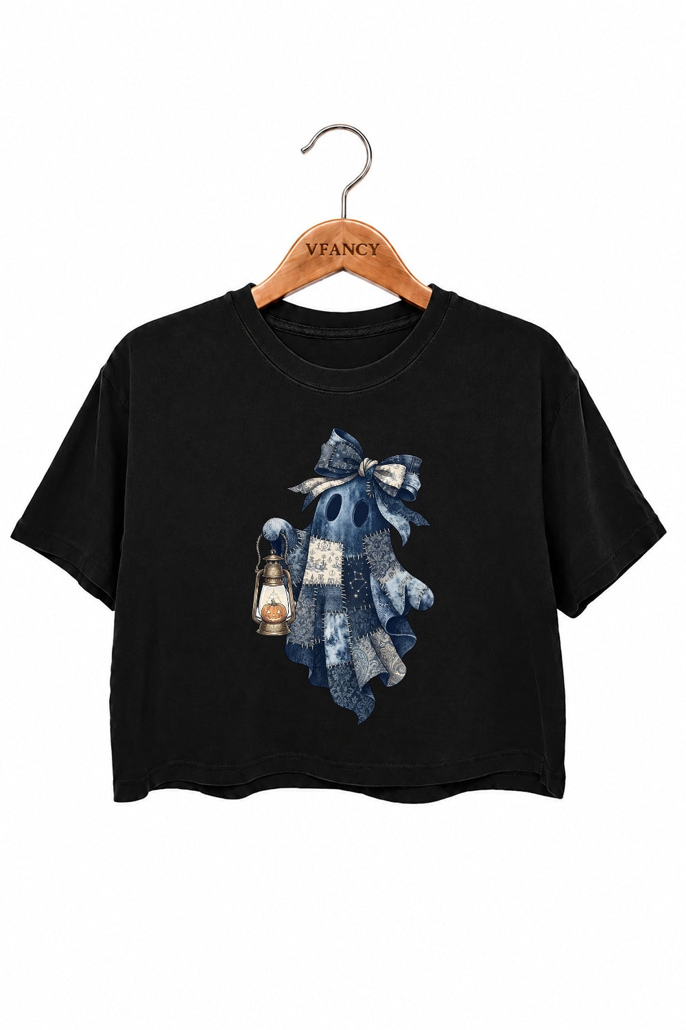Denim patchwork ghost crop top