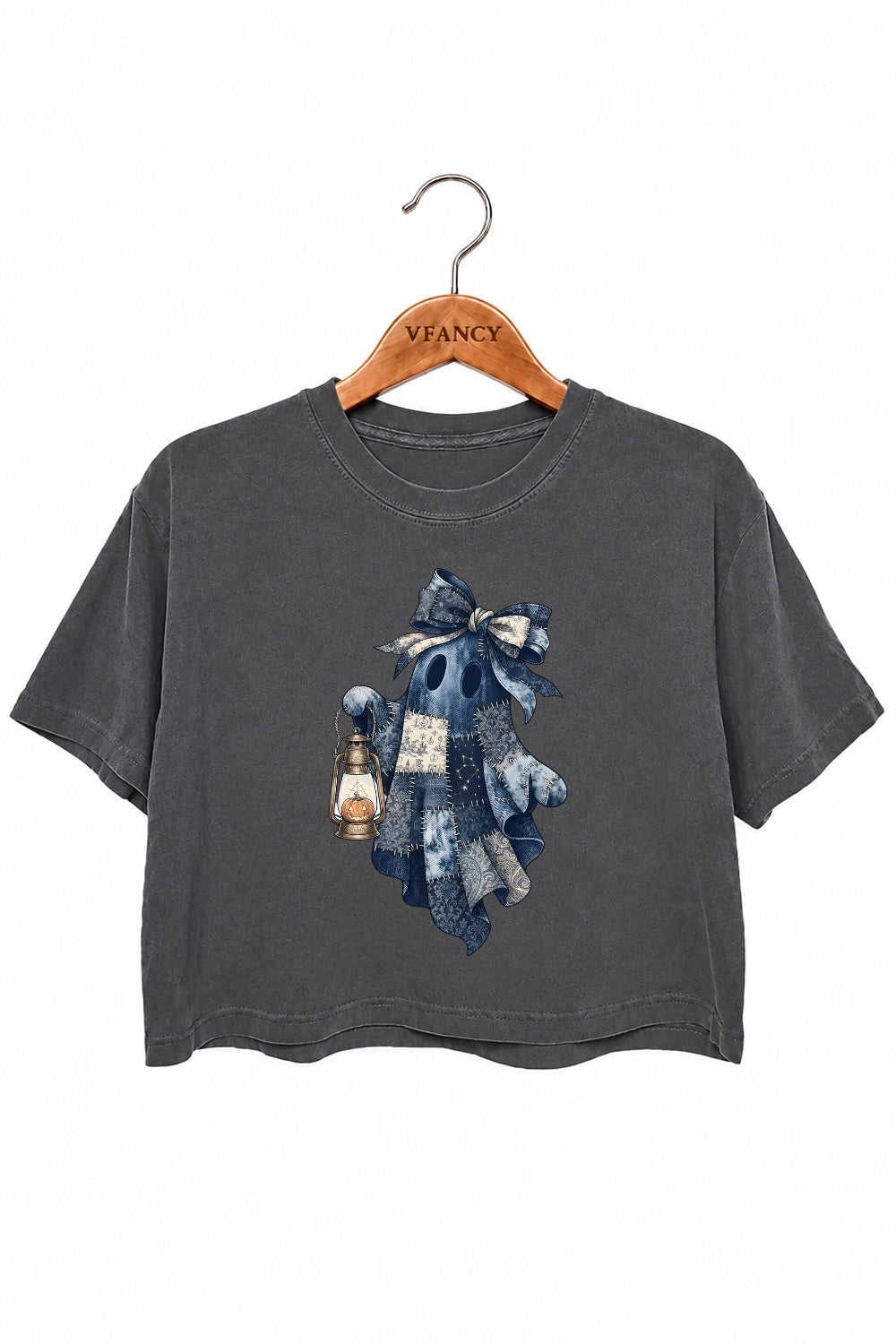 Denim patchwork ghost crop top