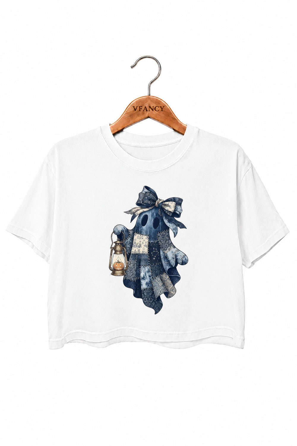 Denim patchwork ghost crop top