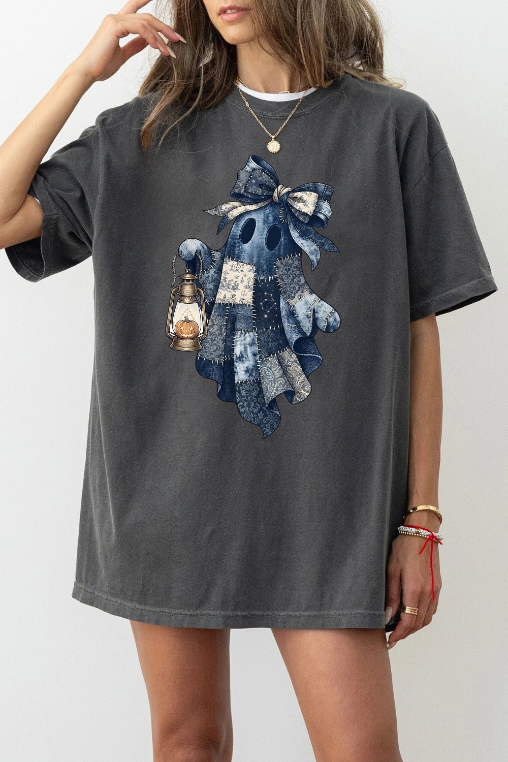 Denim patchwork ghost tee