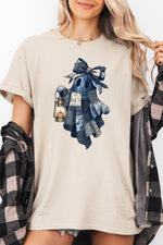 Denim patchwork ghost tee