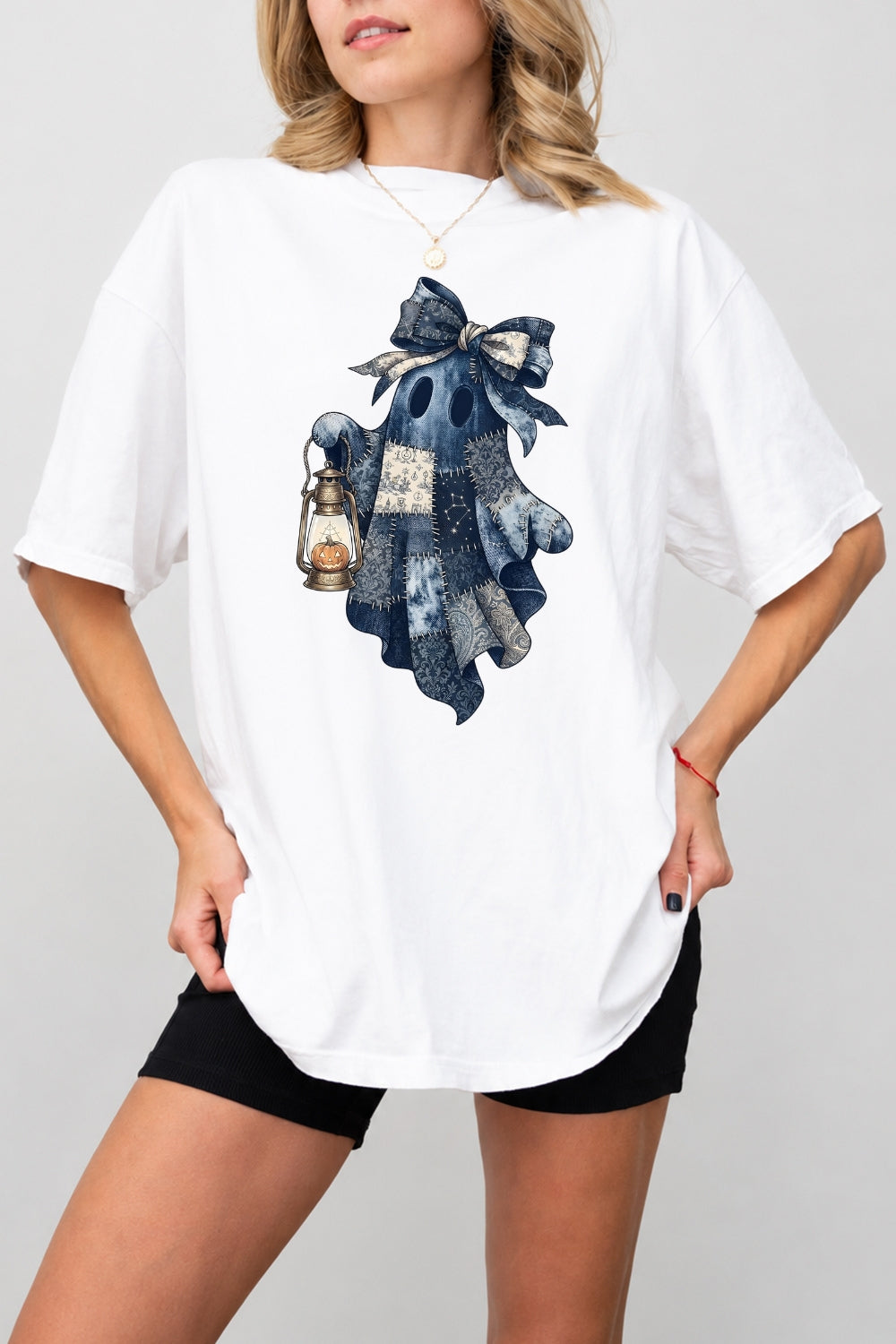 Denim patchwork ghost tee