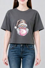 Disco santa blowing bubble crop top