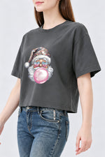Disco santa blowing bubble crop top