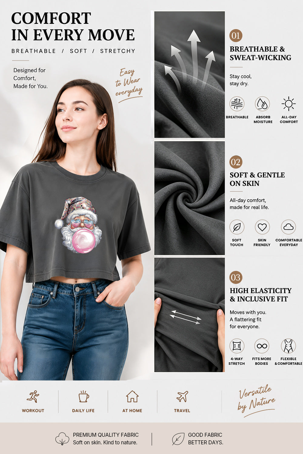 Disco santa blowing bubble crop top