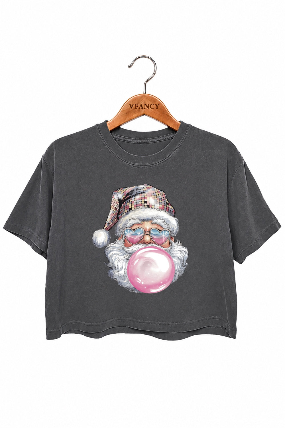 Disco santa blowing bubble crop top