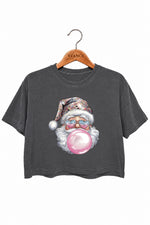 Disco santa blowing bubble crop top