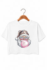 Disco santa blowing bubble crop top