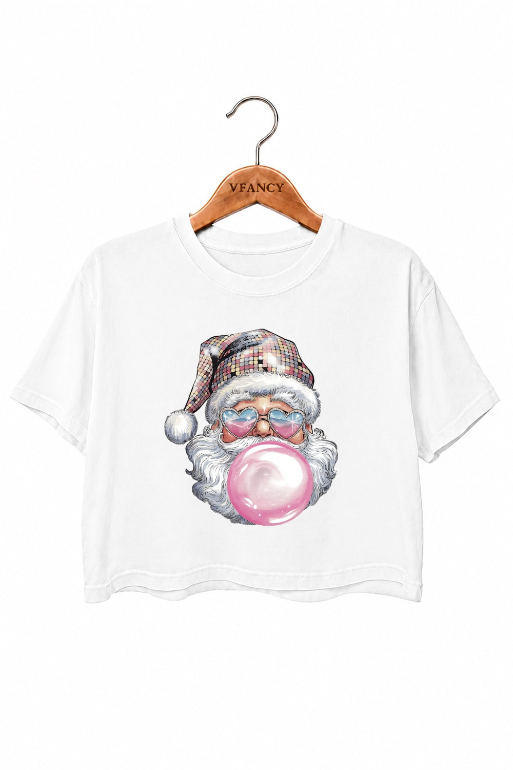 Disco santa blowing bubble crop top