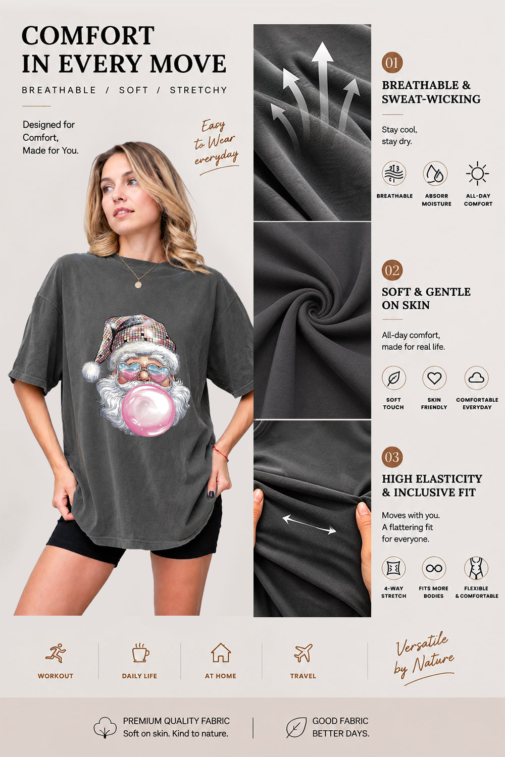 Disco santa blowing bubble tee