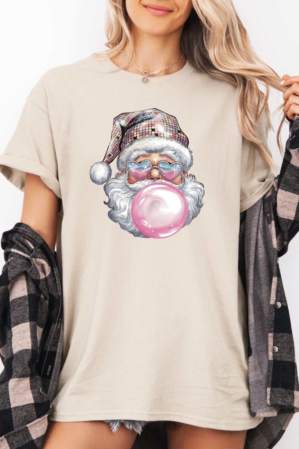 Disco santa blowing bubble tee