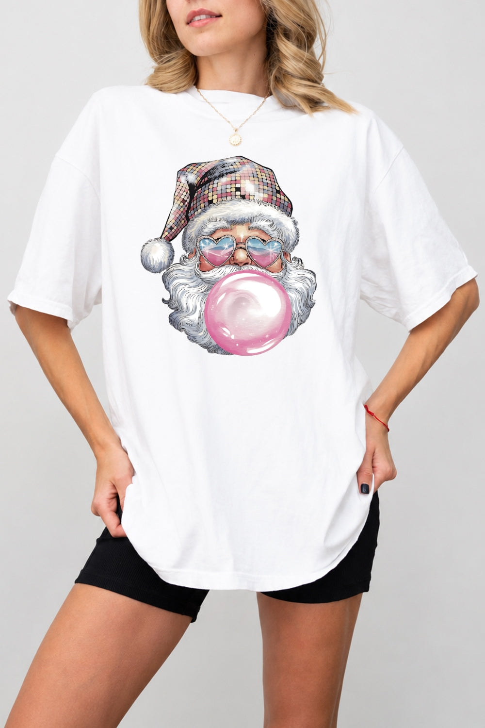 Disco santa blowing bubble tee