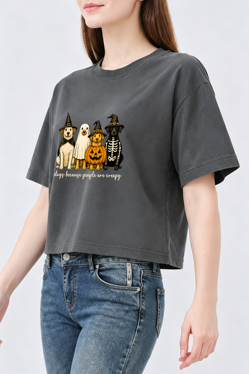 Dogs because people are creepy crop top