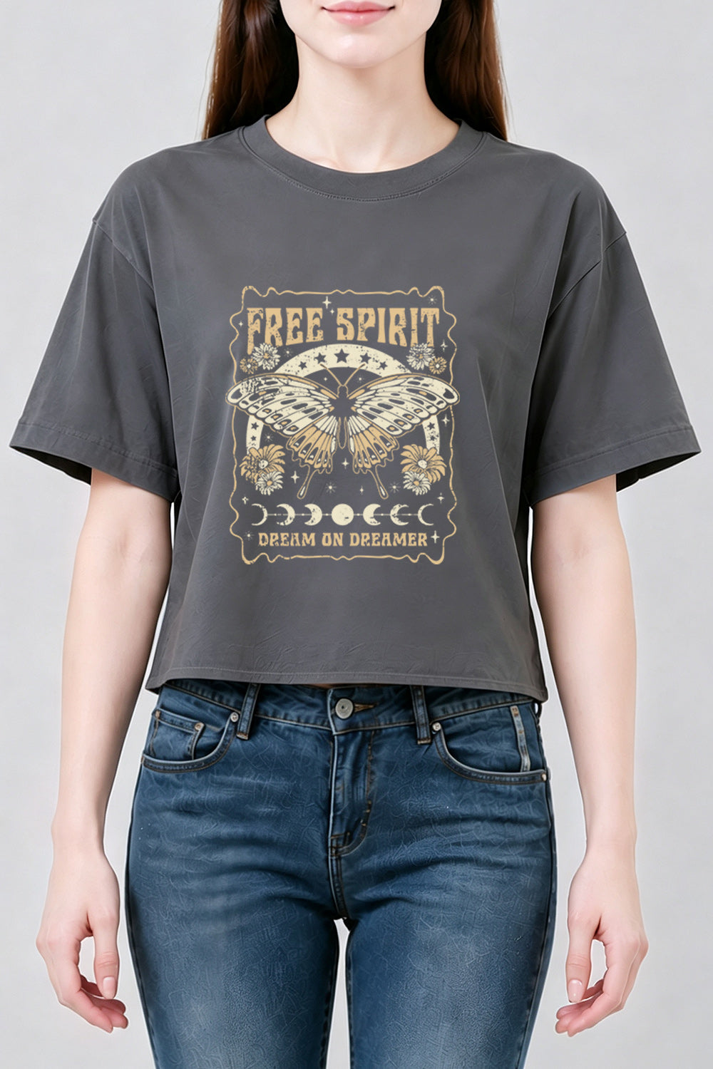 Dream on dreamer butterfly crop top
