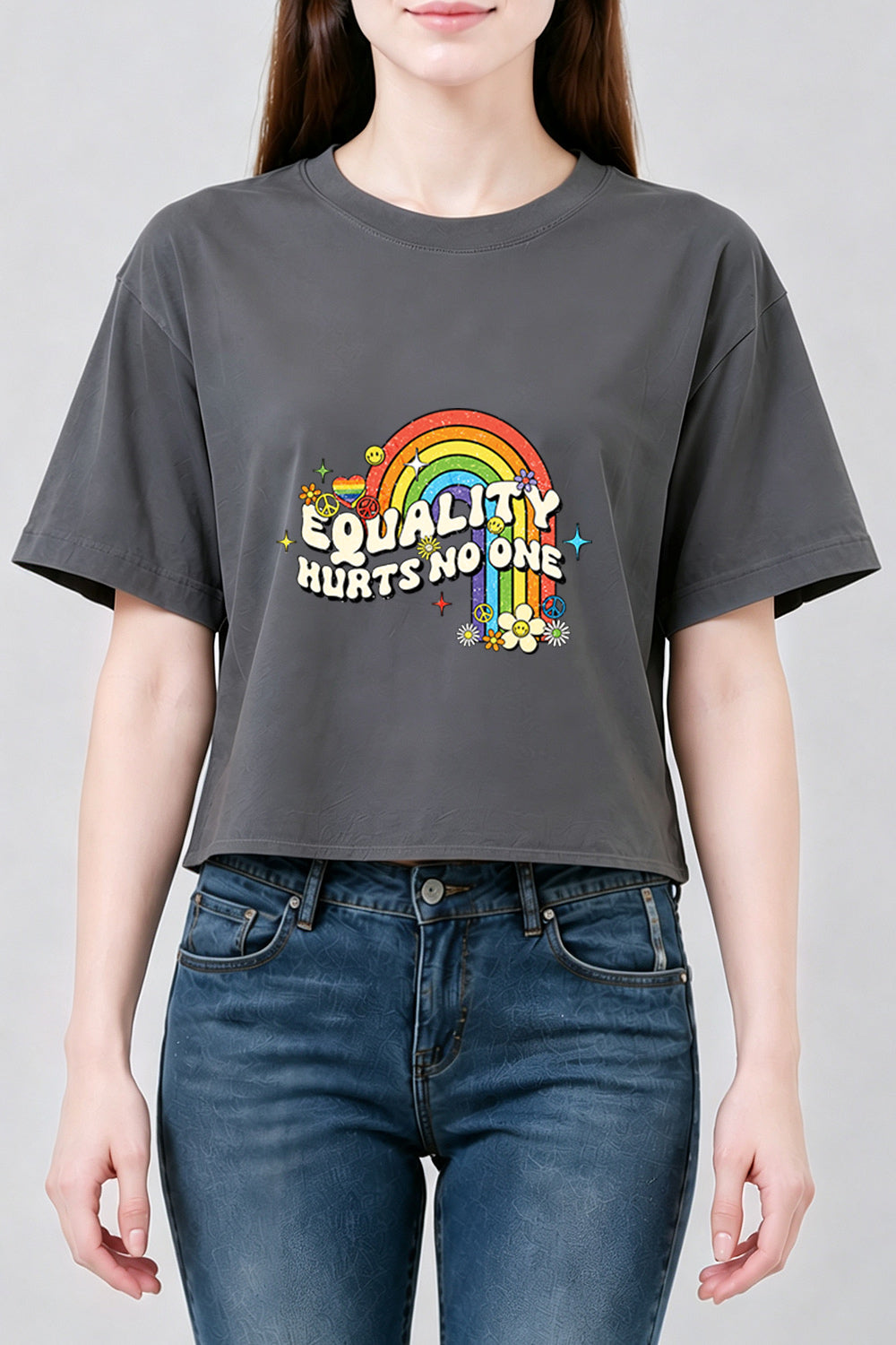 Equality hurts no one rainbow crop top