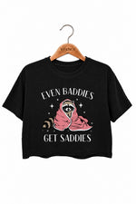 Even baddies get saddies raccoon crop top