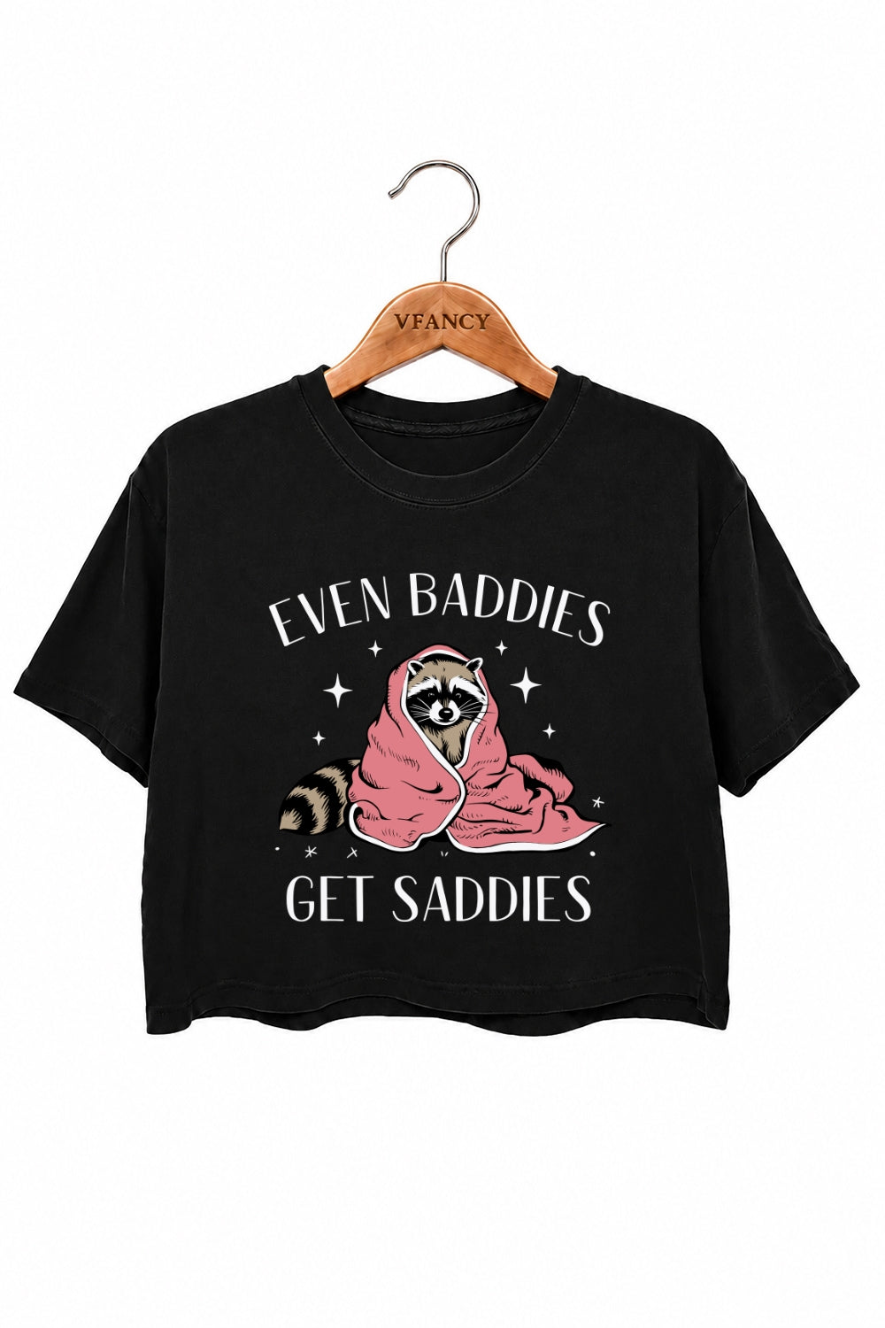 Even baddies get saddies raccoon crop top