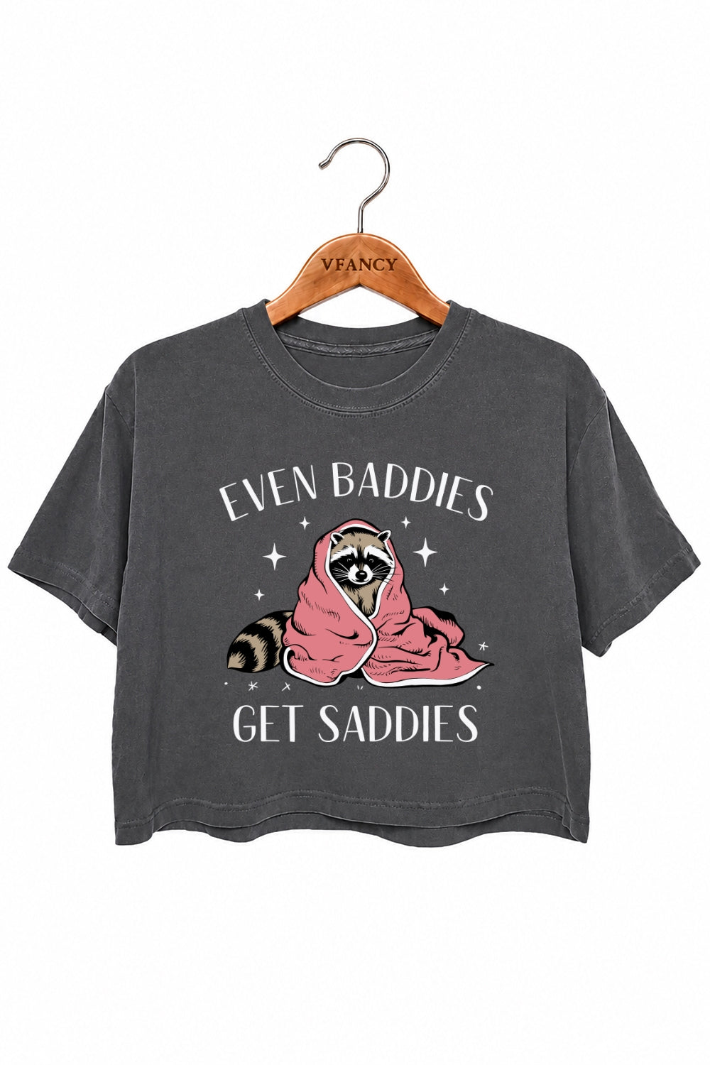 Even baddies get saddies raccoon crop top
