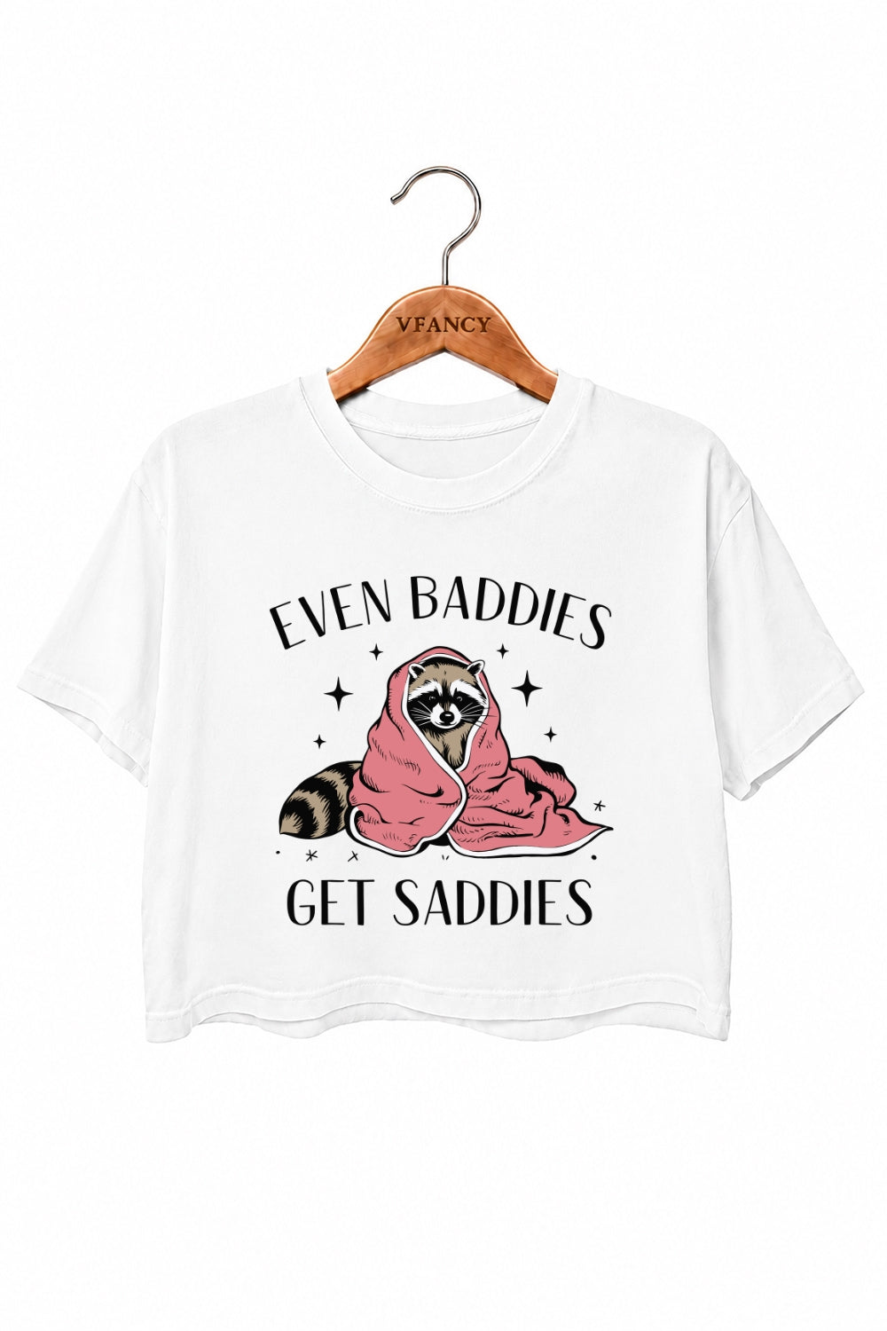 Even baddies get saddies raccoon crop top