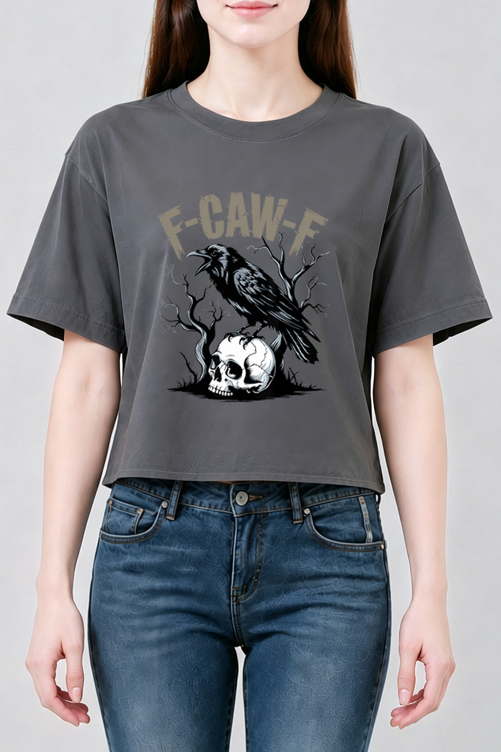 F-caw-f crow skull crop top