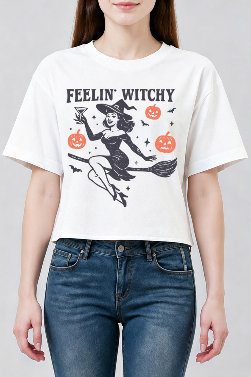 Feelin witchy halloween girl crop top
