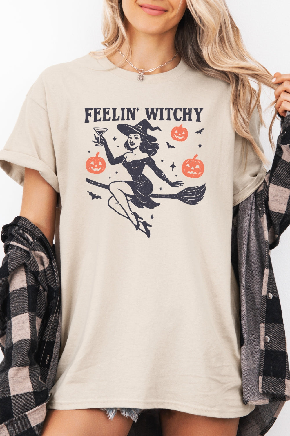 Feelin witchy halloween girl tee