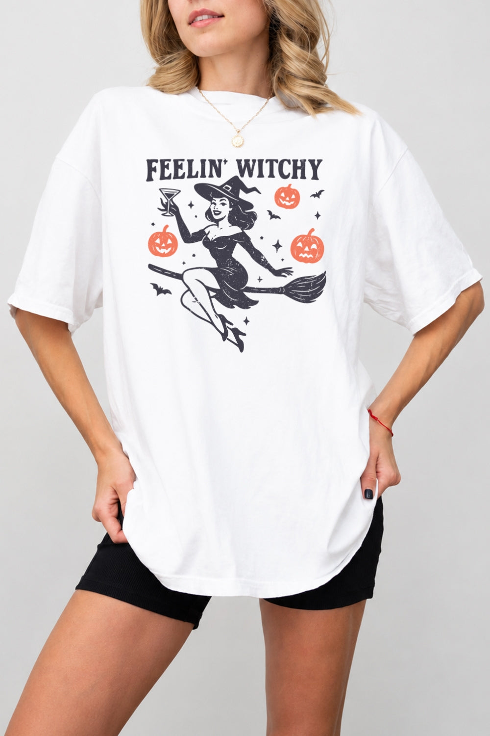 Feelin witchy halloween girl tee