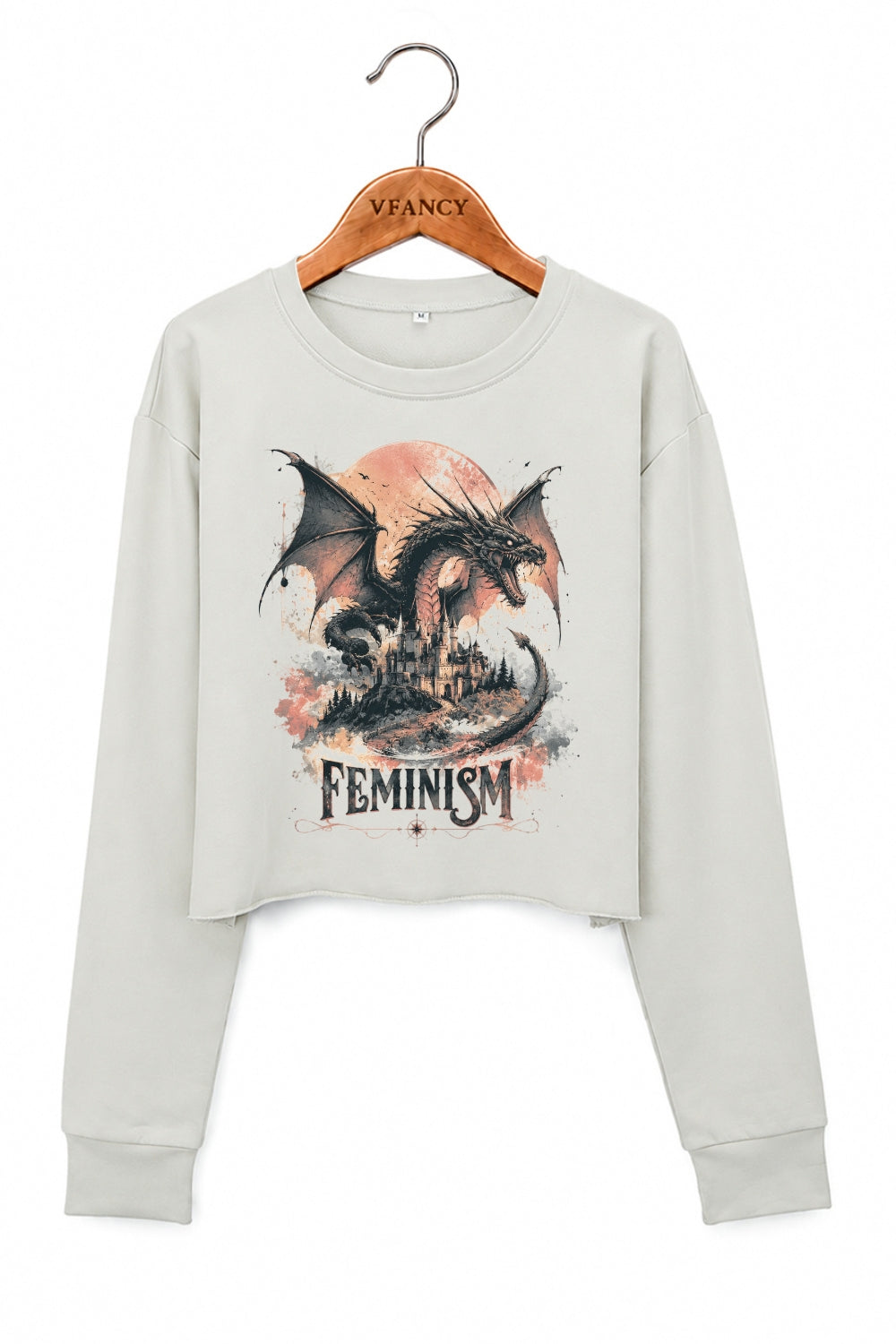 Feminism dragon fantasy crop sweatshirt