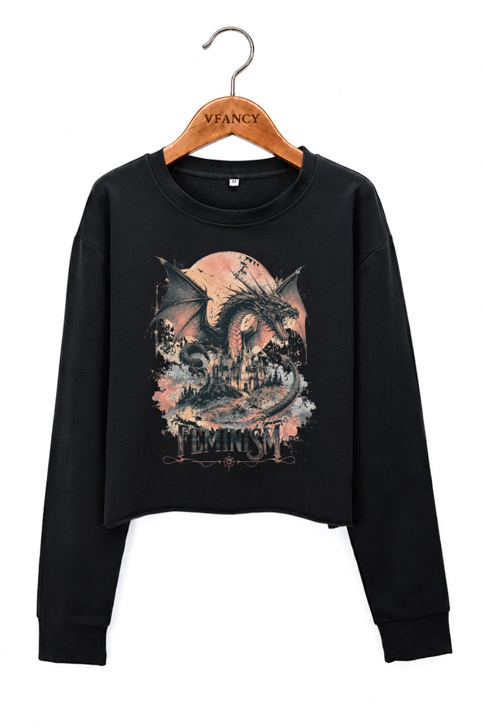 Feminism dragon fantasy crop sweatshirt